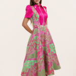 Pink Knee Length Dress - Zipper & Short Sleeve